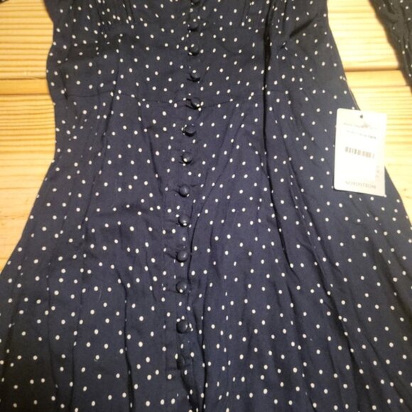 Angie Navy Blue Polka Dot Dress Long Sleeve Mid Length NWT Summer Spring Casual - Picture 9 of 9